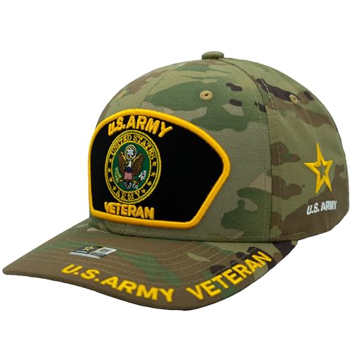 US Army Veteran Hat for Men Official Licensed Military Veterans Embroidered Patch Design Army Seal Adjustable Baseball Cap (US, Alpha, One Size, Camo)