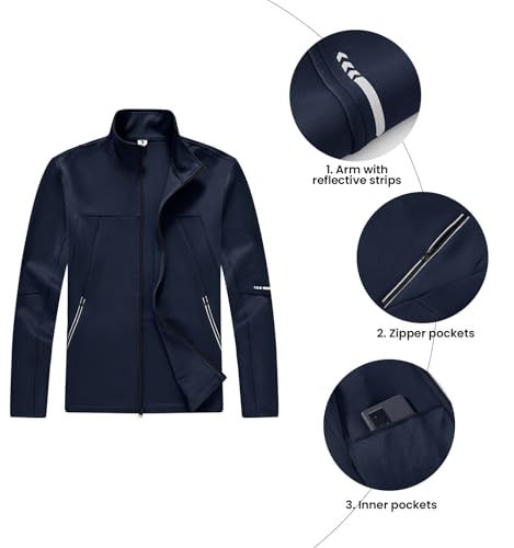 Men's 2-Piece Running Tracksuits Full Zip Athletic Jackets & Pants Dark Blue 4X-Large