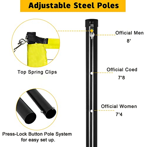 Zdgao 32FT Lemon Yellow Outdoor Portable Adjustable Volleyball Net System with Bag