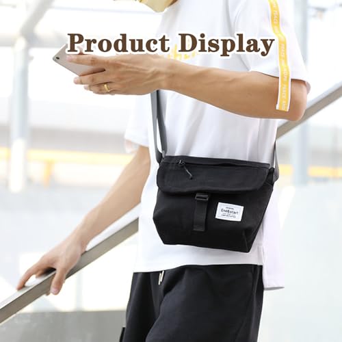 Small Crossbody Bag for Men Women - Canvas Messenger Shoulder Bag Travel Purse