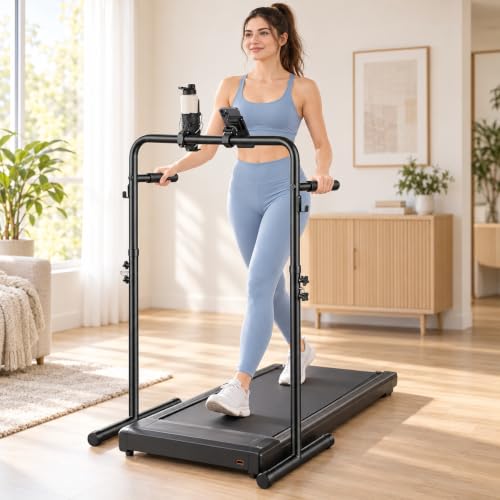 Walking Pad Handle Bar with Cup & Phone Holder - Adjustable Fitness Support