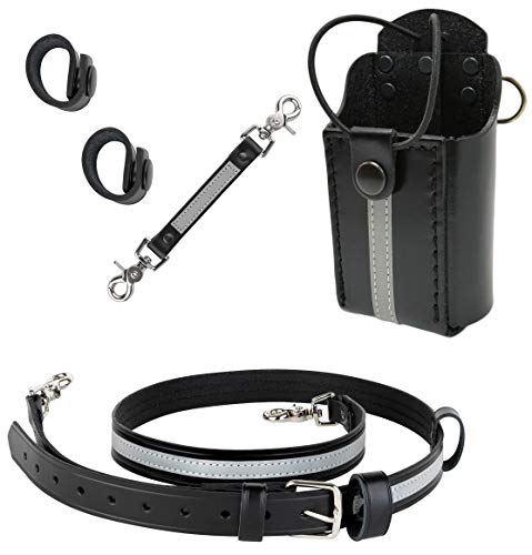 Firefighter Radio Holder with Anti-Sway Strap - Genuine Leather, Reflective Safety Gear