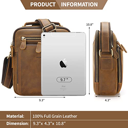 Jack&Chris Leather Messenger Bag for Men - Brown Crossbody Purse for Work & Business