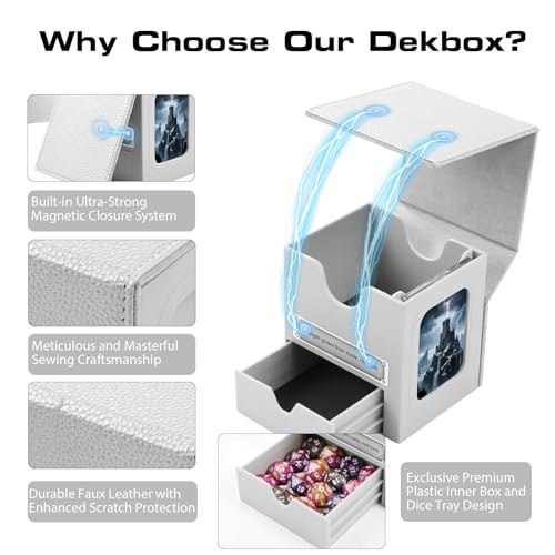 MAKHISTORY Grey Commander DekBox with Dice Tray & Card Holder - TCG Storage