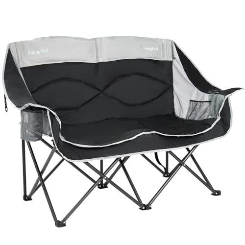 SUNNYFEEL Double Camping Chair Padded Loveseat for Adults - Black, Non-Heating