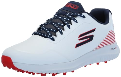 Men's Skechers Max Fairway 3 Arch Fit Spikeless Golf Shoes - White Navy Red 10