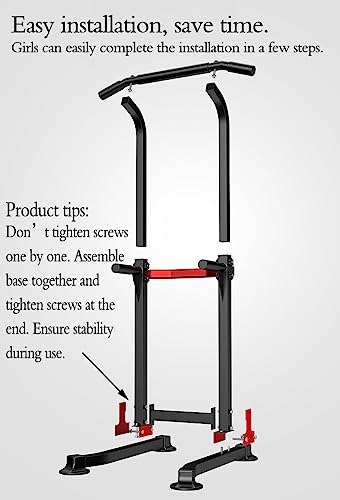 Power Tower Dip Station Pull-Up Bar - Adjustable Height & Non-Slip Feet - Black - 330lbs Capacity