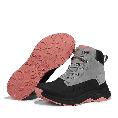 Women's Waterproof Hiking Boots - Light Grey & Pink, Outdoor Trekking Shoes