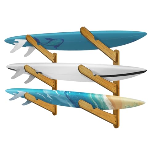 Surfboard Wall Rack 17.3-Inch Heavy Duty Bamboo Stand for Longboards Shortboards & Skimboards - Variation of THIS listing