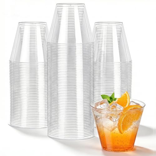 N9R 9oz Clear Disposable Plastic Cups 100-Pack for Cocktails & Wine