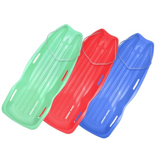 3 Pack Snow Sleds for Kids & Adults - Flexible Toboggan with Handles & Pull Rope