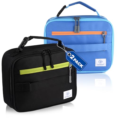 Kids Insulated Lunch Box Set - Blue & Black 2 Pack for School & Travel