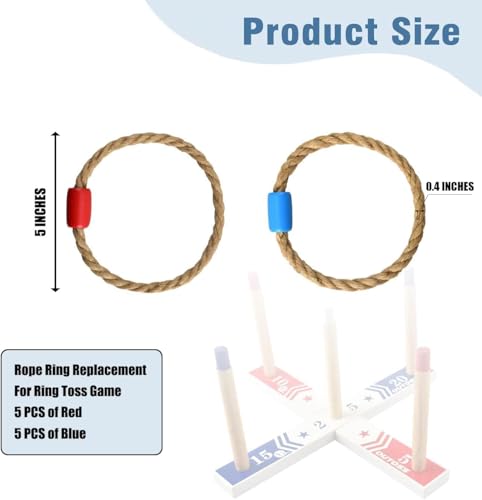 5-Inch Rope Toss Ring Set - Replacement Parts, 10-Pack, Natural Jute