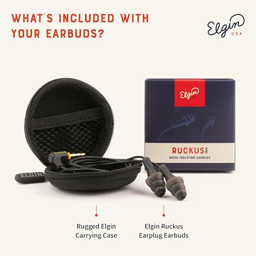 Elgin Ruckus Earplug Headphones - 25dB Noise Reduction, Stealth Black