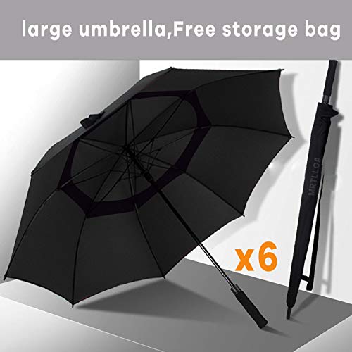MRTLLOA 6-Pack Windproof Double Canopy Golf Umbrella 62 Inch Black - Extra Large Sun & Rain Protection