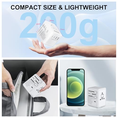 Universal Travel Power Adapter with 6-in-1 Wall Charger, Fast Charging USB & Type-C