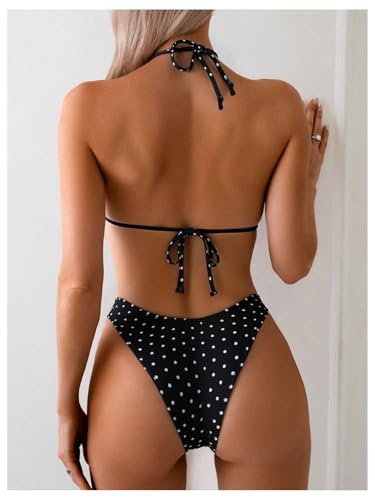 Women's Polka Dots Bikini Set Swimsuit - Medium / Black Multicolor