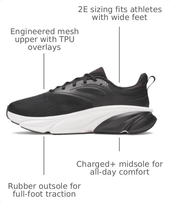 Under Armour Men's Charged Plus Rogue 6 Wide Running Shoes - Black/White, 15 Wide