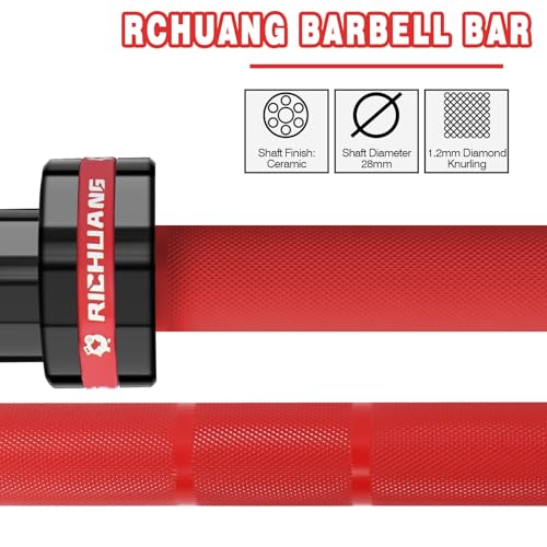 RICHUANG 7ft Olympic Barbell 28mm 45lb Red-500LBS for Powerlifting & Home Gym
