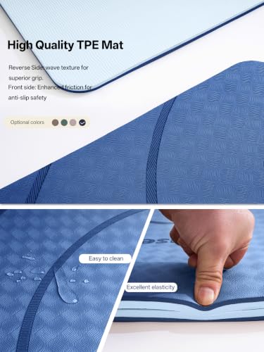 Blue Large Yoga Mat 73x35.5 Inches 10mm Thick Non-Slip for Yoga & Home Workout