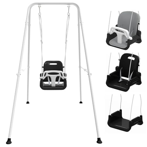 Black Toddler Swing with Soft Cushion - Foldable Indoor & Outdoor Baby Swing