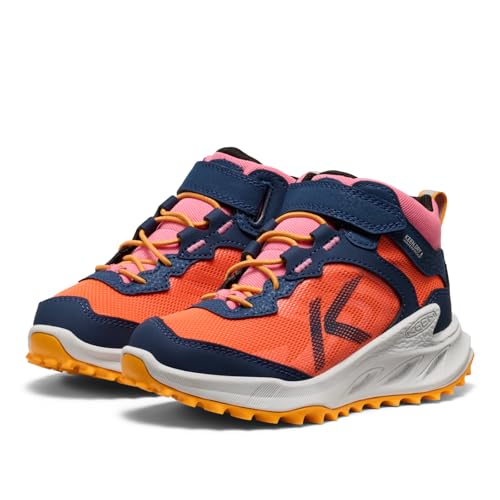 KEEN Kids Zionic Mid Height Waterproof Hiking Boots - Naval Academy/Nasturtium, Big Kid