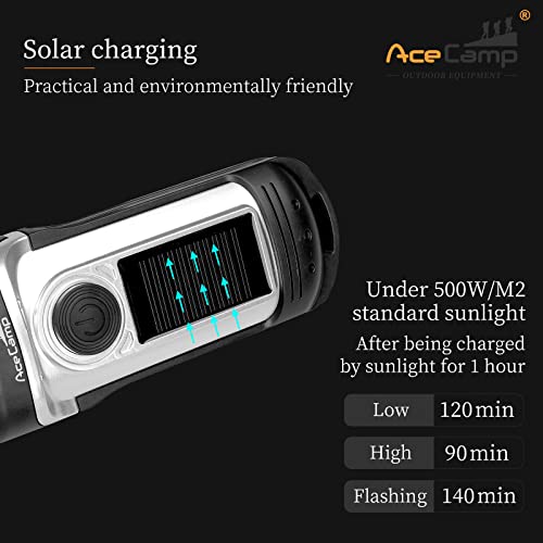 Hand Crank Solar Powered Emergency Flashlight for Outdoor Camping Hiking