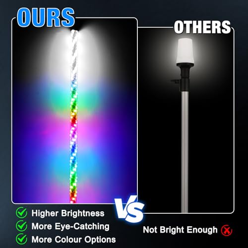 Yiswhis 4FT Spiral LED Boat Navigation Whip Light with Remote, Waterproof Marine Stern Light