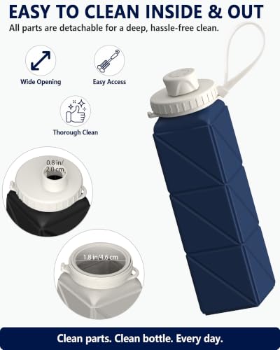 BEAUTAIL Collapsible Water Bottle 21oz with Pink, Blue, Dark Blue & Black Variants