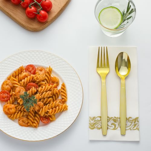 Gold Disposable Forks 100 Pack - Heavy Duty Plastic Utensils for Parties