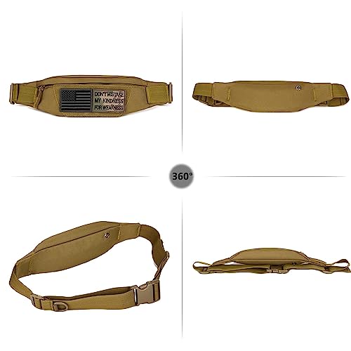 Black Tactical Fanny Pack for Men, Small Military Waist Bag, Waterproof