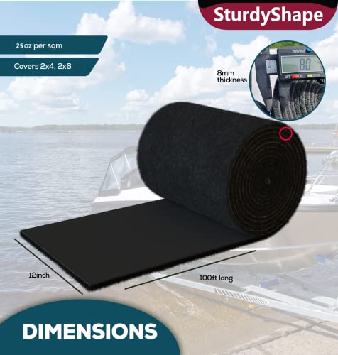 Boat Trailer Bunk Carpet Kit - 12 Inch x 100 Ft Marine Grade Cover Black