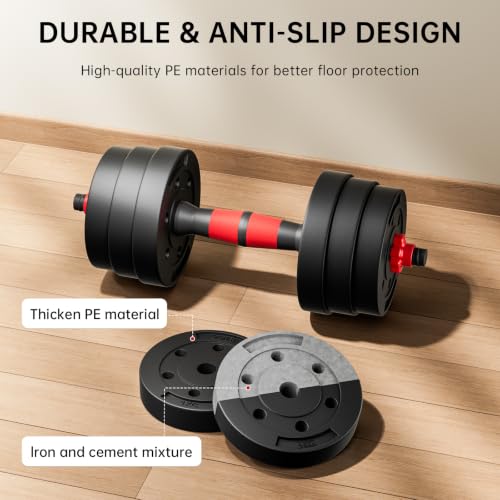 BCBIG Adjustable Dumbbell Set 30lb with Barbell Conversion - Red, Home Gym Equipment