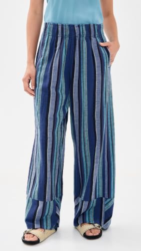 X-Small Women's Days End Linen Striped Pull-On Pants - Navy Combo