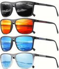 Polarized Sunglasses for Men 4-Pack UV Protection Driving Fishing Golf - Black, Red, Blue, Ice Blue