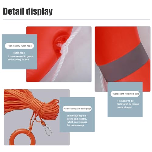 Sekeline 22 Inch Life Buoy Throw Ring Set with 30M Floating Rope & Reflective Tape