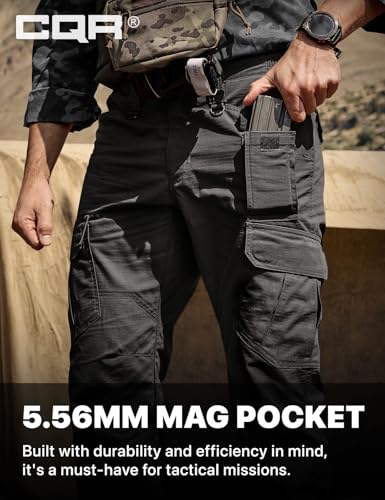 Men's Tactical Cargo Pants Black 32W x 34L Water-Resistant Ripstop