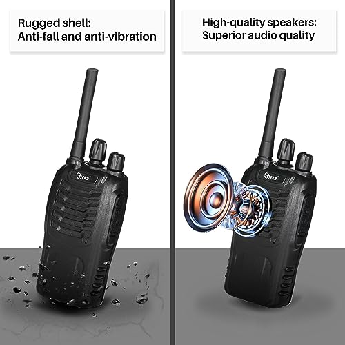 TIDRADIO 5.5-Mile Long Range Walkie Talkies with Upgrade Earpiece - 10 Pack FCC Certified
