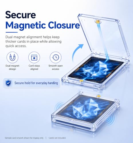 YZtree 50 Pack 260pt Magnetic Card Holders - Clear Ultra Slim One Touch Collectible Card Protectors