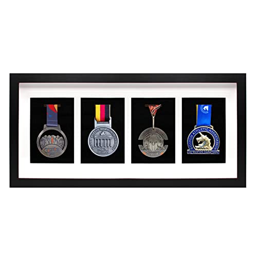 Medal Display Case Black 19.7x9 inch Wall & Desk Shadow Box Organizer