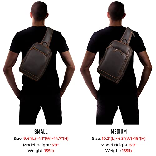 Polare Men's Small Dark Brown Leather Sling Shoulder Bag Travel & Hiking