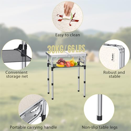 Adjustable Height Folding Camping Table 24x16 Inches with Storage Mesh - Silver