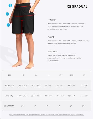Women's 9-Inch Long Swim Board Shorts with Pockets - X-Large Black