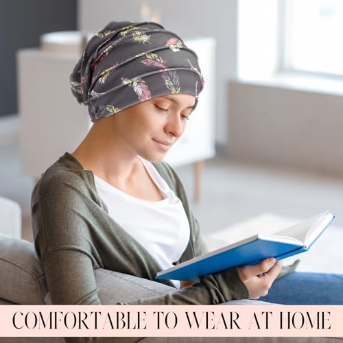 Geyoga 6 Pieces Chemo Headwear Caps for Women - Warm Color, Floral Style