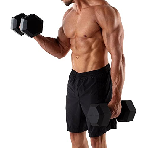 20 lb Pair Rubber Coated Hex Dumbbells for Strength Training - Cast Iron