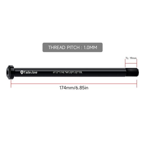 YaderJove Thread Pitch 1.0mm Bicycle Hub Thru Axle Adapter Boost Forks Quick Release (12mm x 174mm Length)