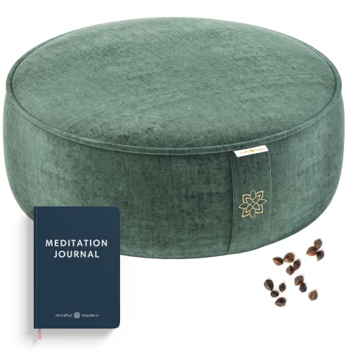 Emerald Velvet Meditation Cushion - Buckwheat Hull Support Floor Pillow with Removable Cover