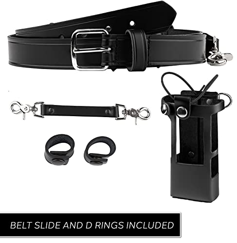 Black Leather Firefighter Radio Strap and Holster Bundle Set - Perfect Fit Shield