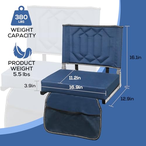 Portable Stadium Seat with Back Support, Cushion & Storage - 2 Pack, Navy