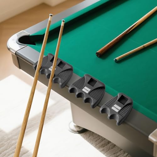 Black Pool Cue Holder with Chalk Holder - Heavy Duty Weighted Tabletop Cue Rack with Non-Slip Rubber Base - Billiard Stick Rest for Pool Table, Home Game Room, Bar, Pool Hall - 4 Holes